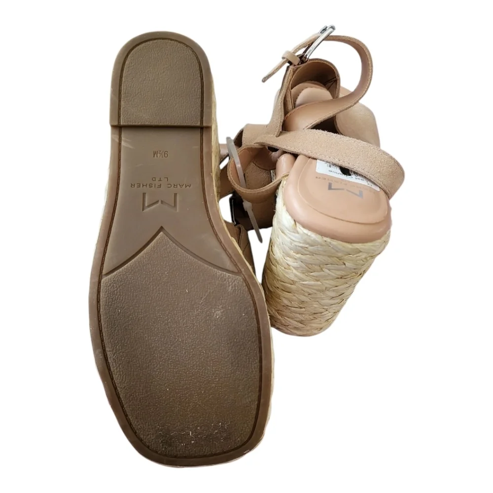 Marc Fisher Nelly‎  Wms 9.5 Natural Genuine  Suede Wedge Espadrille Sandal